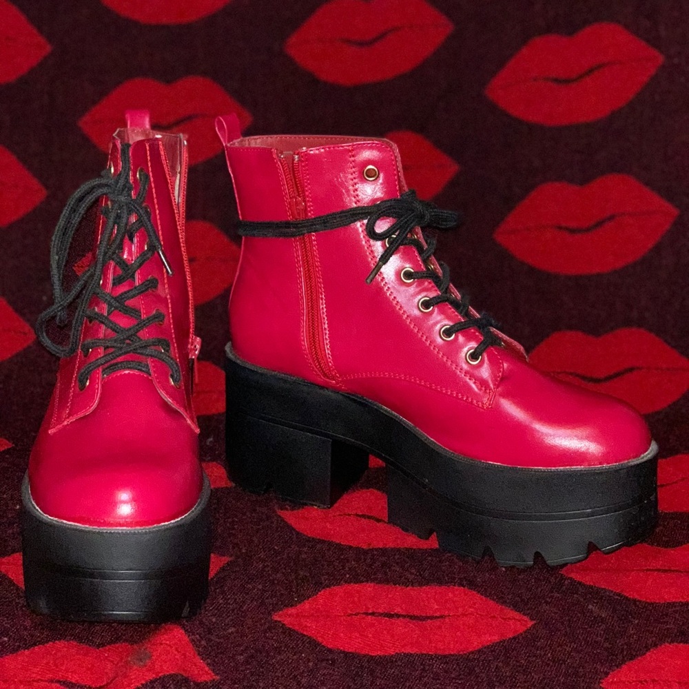 Red platform boots